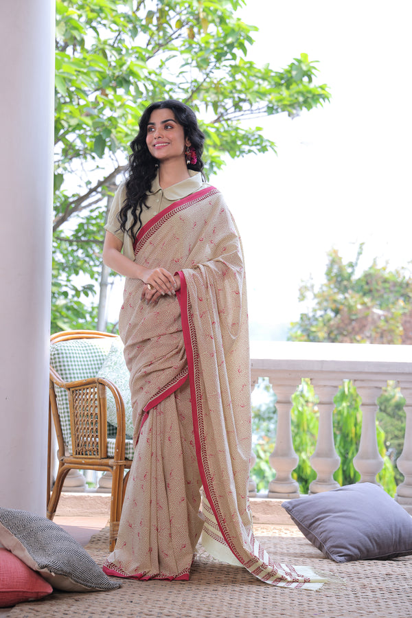 'TULIP: Citrine' Handwoven & Handblock Printed Cotton