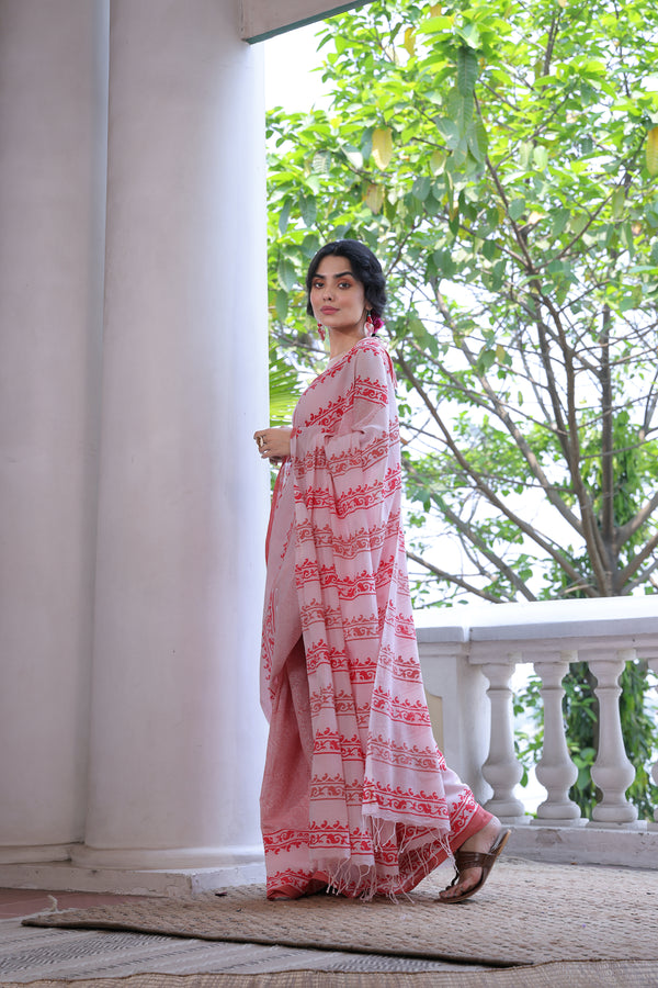 'BOTEH: Blush' Handwoven & Handblock Printed Cotton