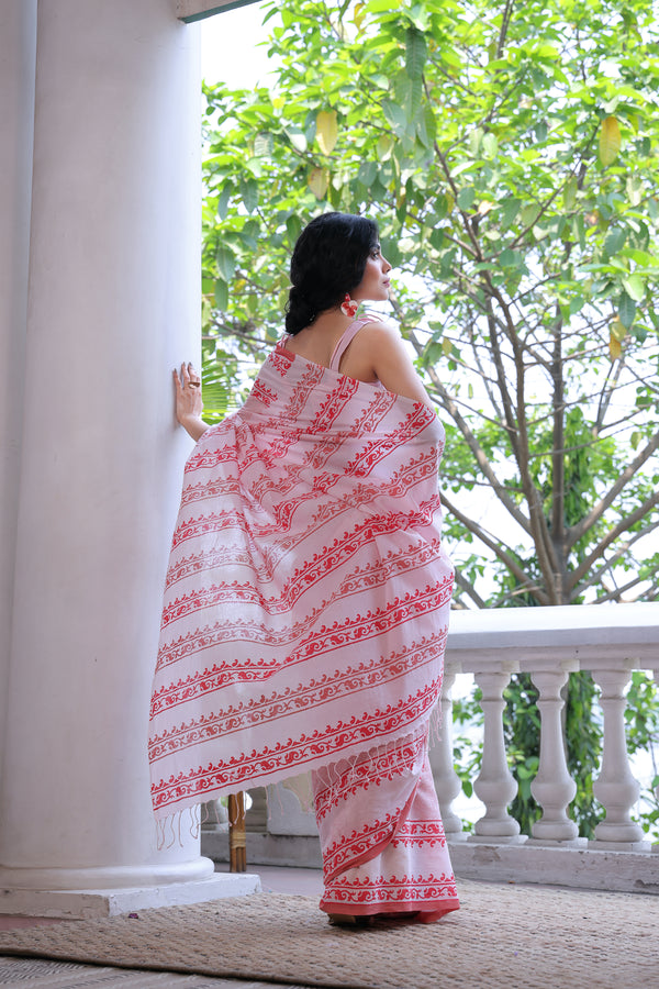 'BOTEH: Blush' Handwoven & Handblock Printed Cotton