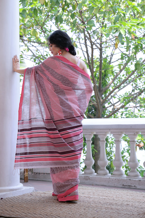 'LANTANA: Blush' Handwoven & Handblock Printed Cotton