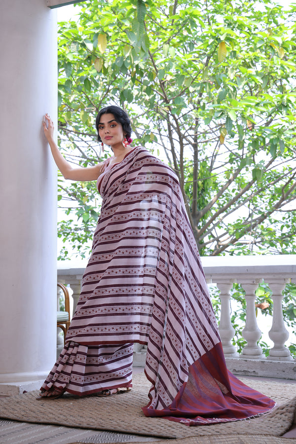 'VINES: Blush' Handwoven & Handblock Printed Cotton