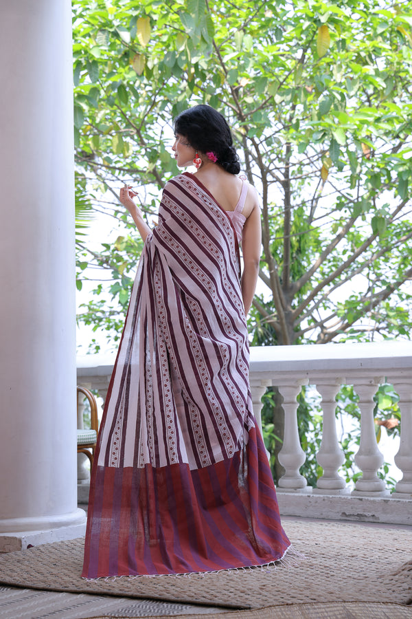 'VINES: Blush' Handwoven & Handblock Printed Cotton