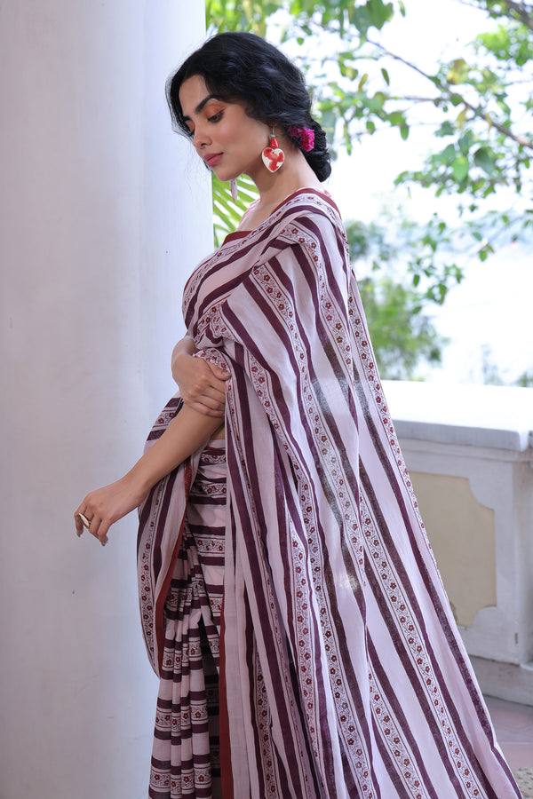 'VINES: Blush' Handwoven & Handblock Printed Cotton