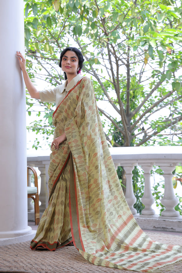 'FOLIAGE: Meadow' Handwoven & Handblock Printed Cotton