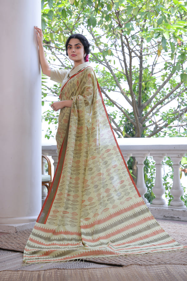 'FOLIAGE: Meadow' Handwoven & Handblock Printed Cotton