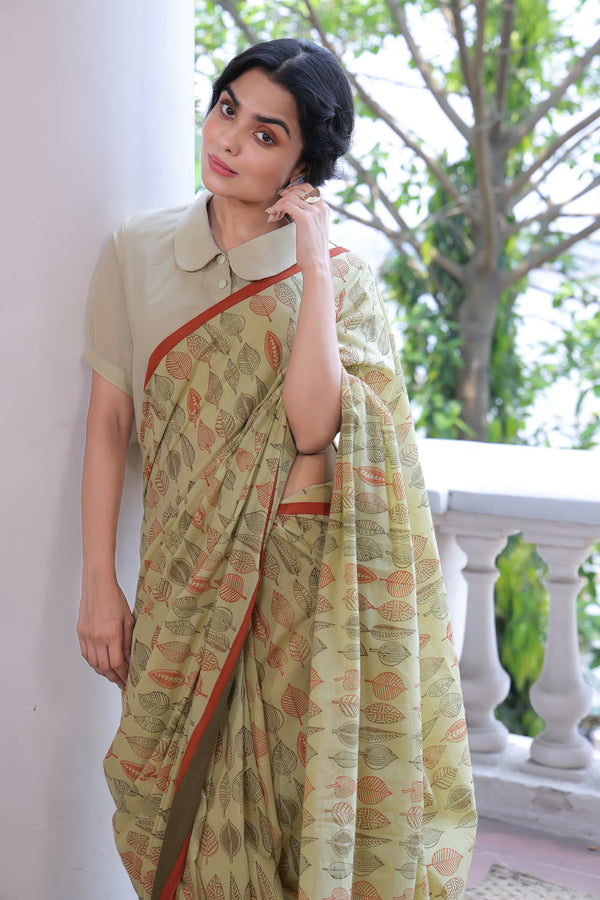 'FOLIAGE: Meadow' Handwoven & Handblock Printed Cotton