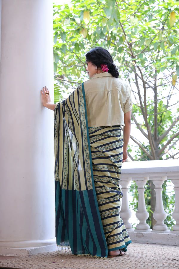 'VINES: Meadow' Handwoven & Handblock Printed Cotton