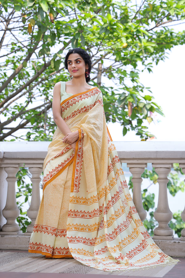 'BOTEH: Lustre' Handwoven & Handblock Printed Cotton