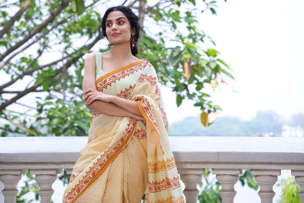 'BOTEH: Lustre' Handwoven & Handblock Printed Cotton