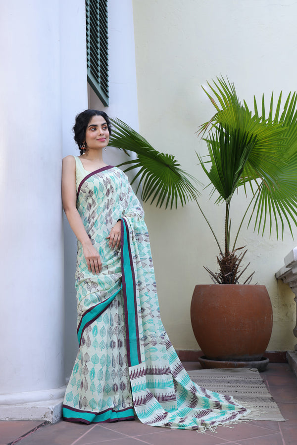 'FOLIAGE: Zephyr' Handwoven & Handblock Printed Cotton