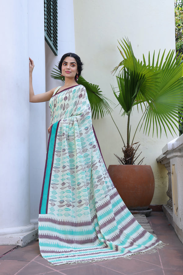 'FOLIAGE: Zephyr' Handwoven & Handblock Printed Cotton