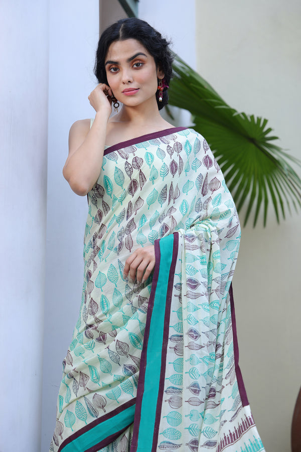 'FOLIAGE: Zephyr' Handwoven & Handblock Printed Cotton