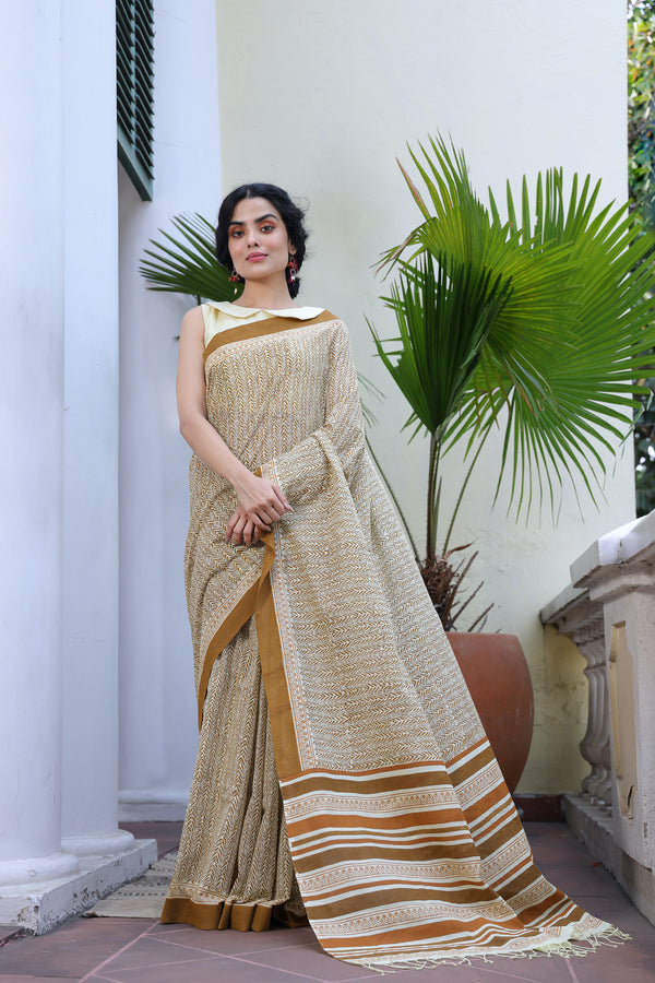'LANTANA: Lustre' Handwoven & Handblock Printed Cotton