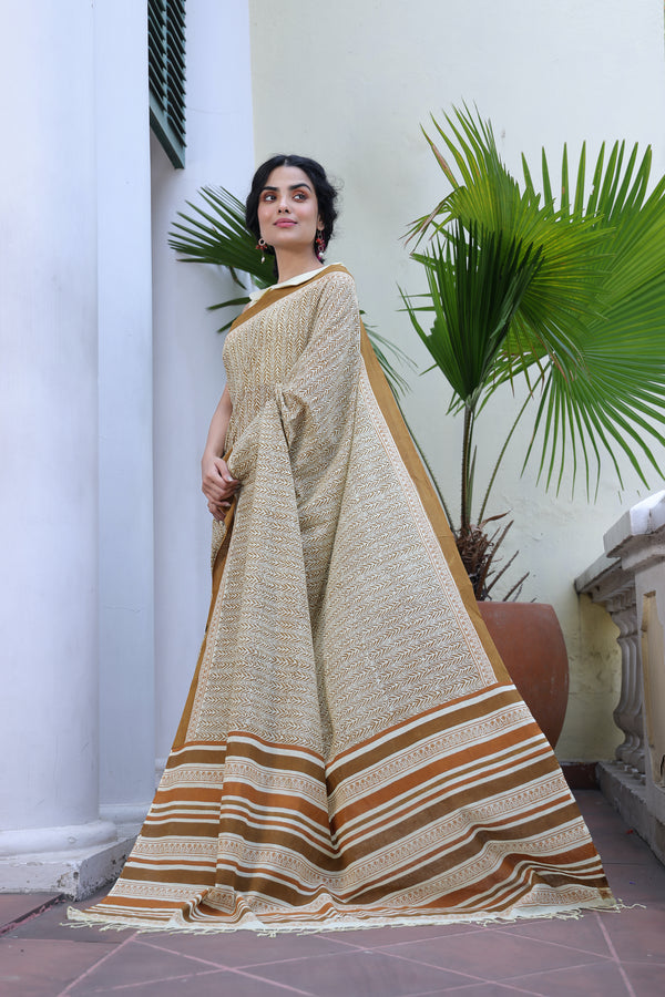 'LANTANA: Lustre' Handwoven & Handblock Printed Cotton