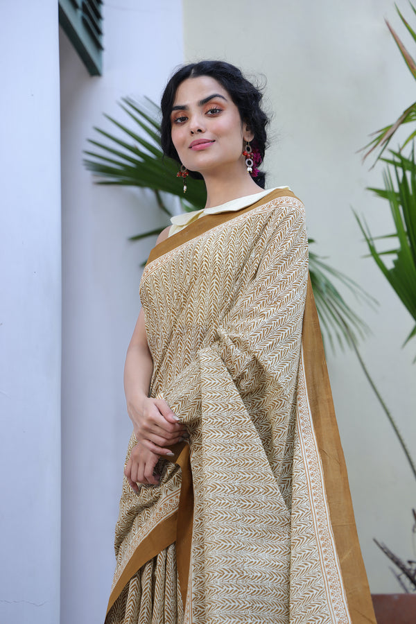 'LANTANA: Lustre' Handwoven & Handblock Printed Cotton
