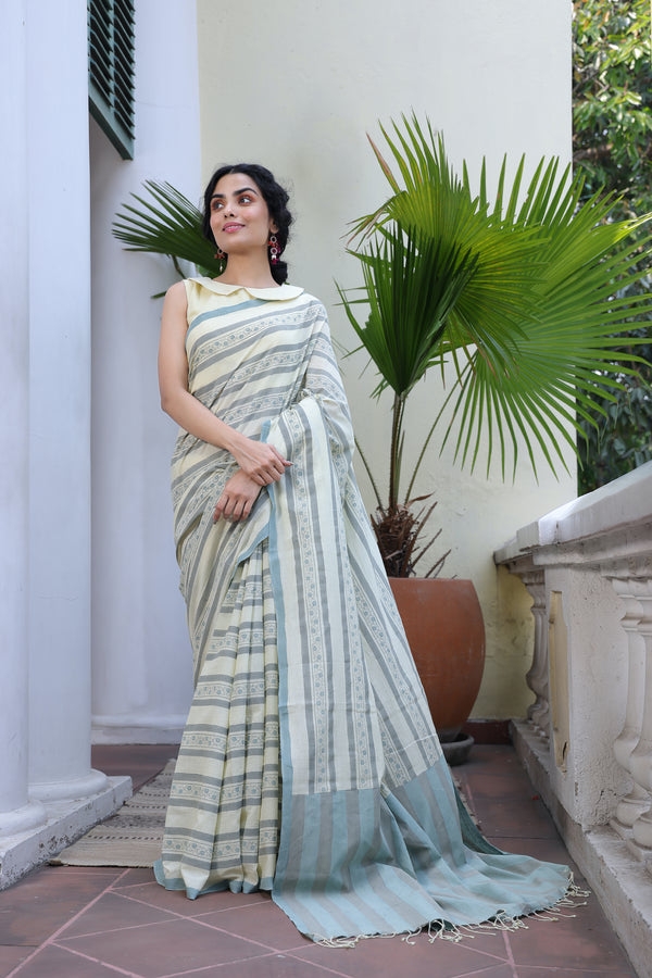 'VINES: Lustre' Handwoven & Handblock Printed Cotton