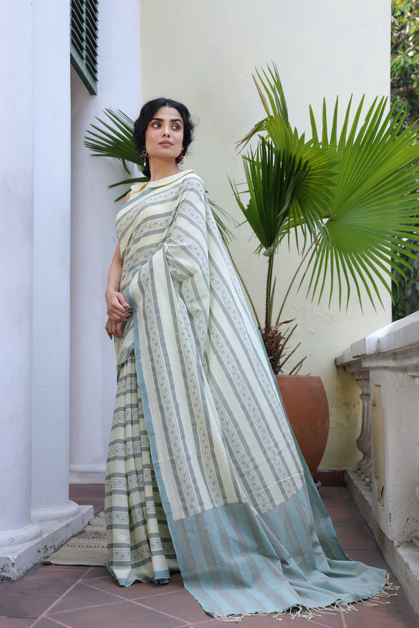 'VINES: Lustre' Handwoven & Handblock Printed Cotton