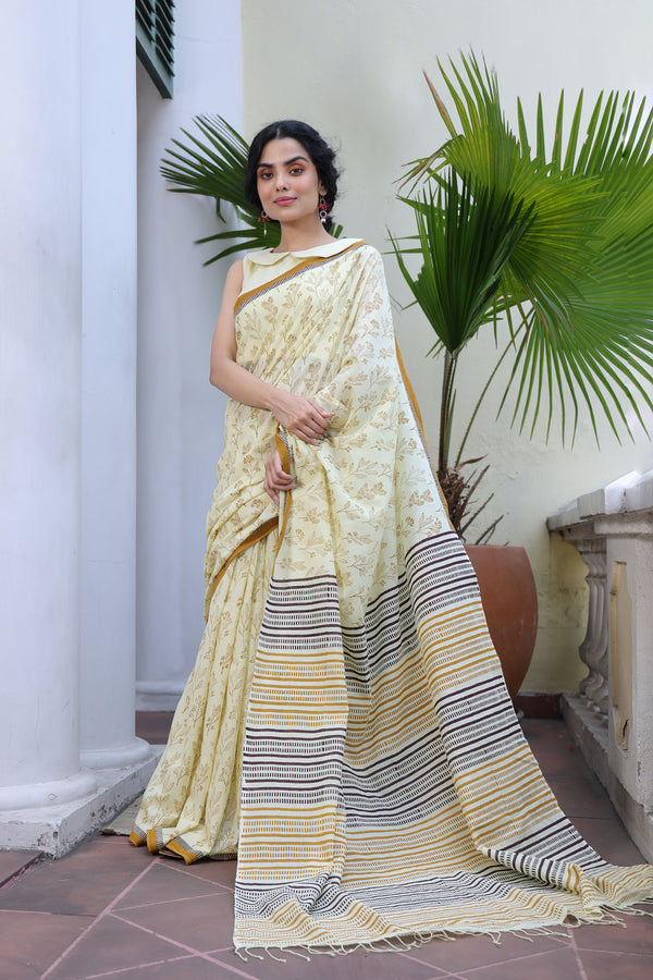'WILDFLOWERS: Lustre' Handwoven & Handblock Printed Cotton