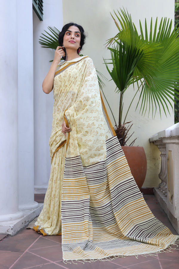 'WILDFLOWERS: Lustre' Handwoven & Handblock Printed Cotton