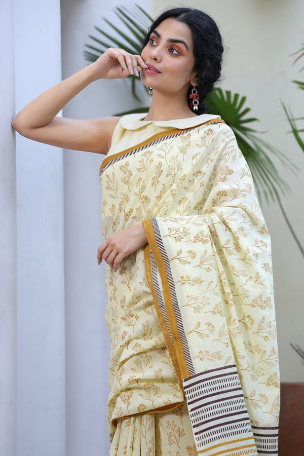 'WILDFLOWERS: Lustre' Handwoven & Handblock Printed Cotton