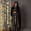 Load image into Gallery viewer, 'MEHRANGARH: BLACK' Hand block printed Tussar silk