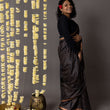 Load image into Gallery viewer, 'MEHRANGARH: BLACK' Hand block printed Tussar silk