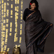 Load image into Gallery viewer, 'MEHRANGARH: BLACK' Hand block printed Tussar silk