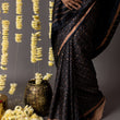 Load image into Gallery viewer, 'MEHRANGARH: BLACK' Hand block printed Tussar silk
