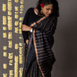 Load image into Gallery viewer, 'MEHRANGARH: BLACK' Hand block printed Tussar silk