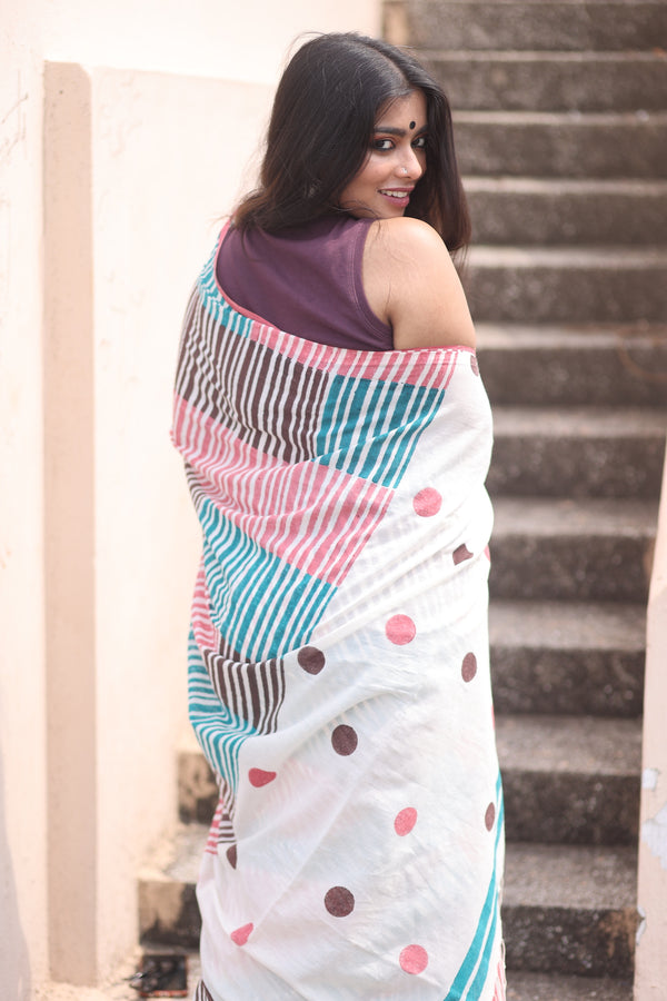'CORAL CHARM' Hand block printed cotton saree