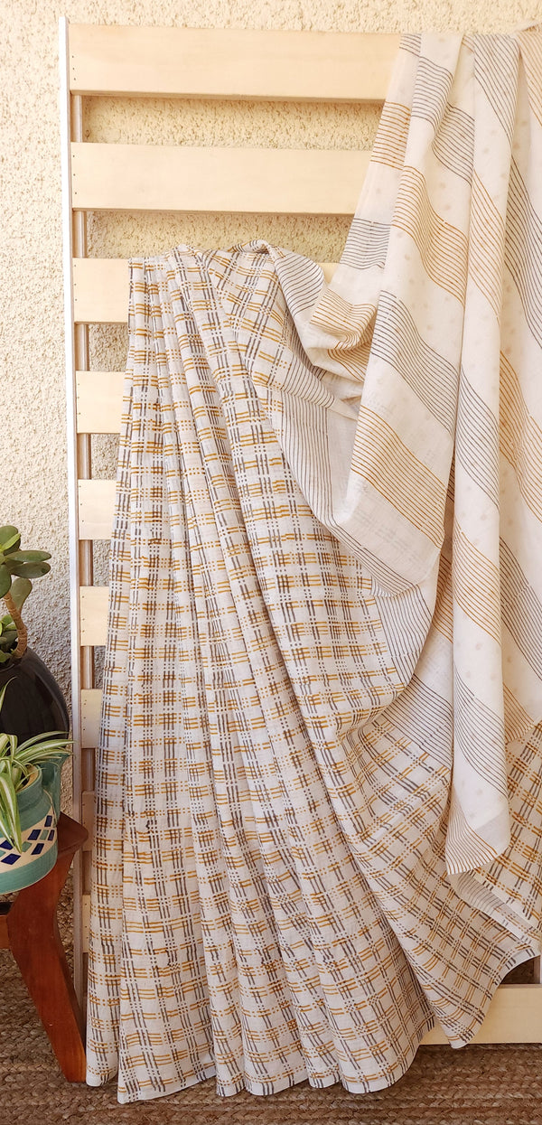 'CHECK IT OUT: Grey & Mustard' Hand block printed cotton