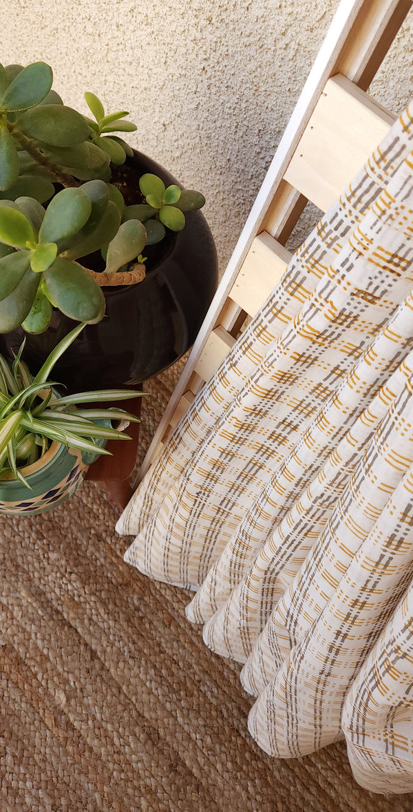 'CHECK IT OUT: Grey & Mustard' Hand block printed cotton