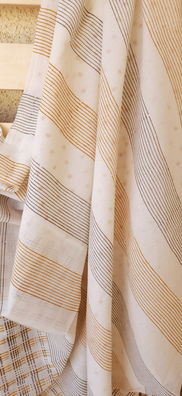 'CHECK IT OUT: Grey & Mustard' Hand block printed cotton