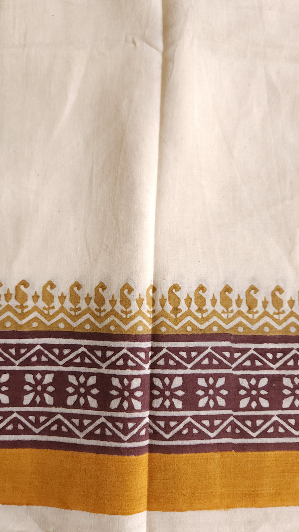 'PETAL PLUSH: Mustard' Hand Block Printed Cotton Saree