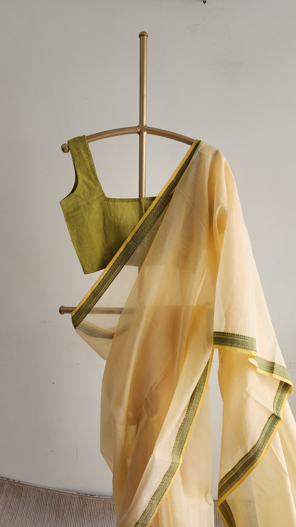 'RASIKA: yellow' Handwoven Silk-Cotton Maheshwari Saree