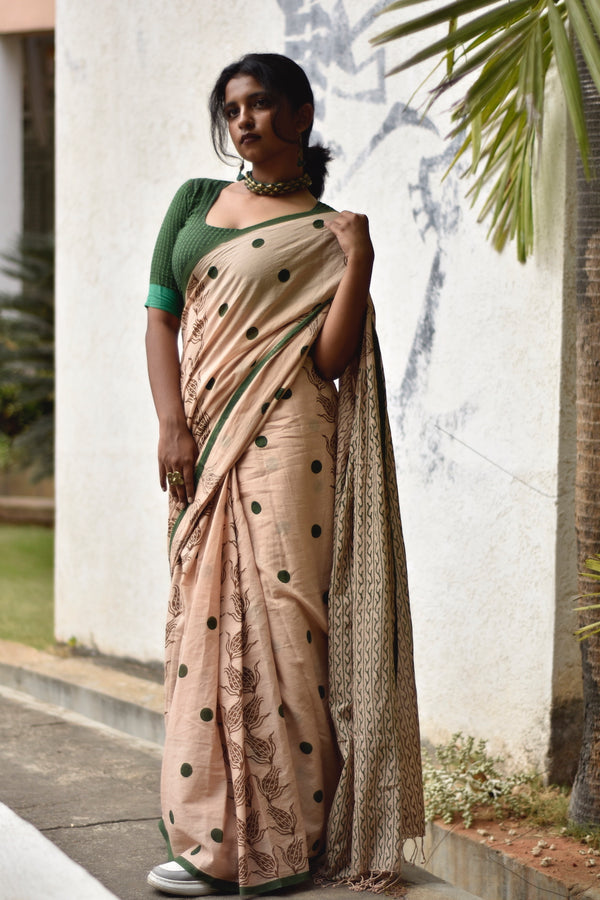 'ZAHRA: Beige' Hand block printed cotton