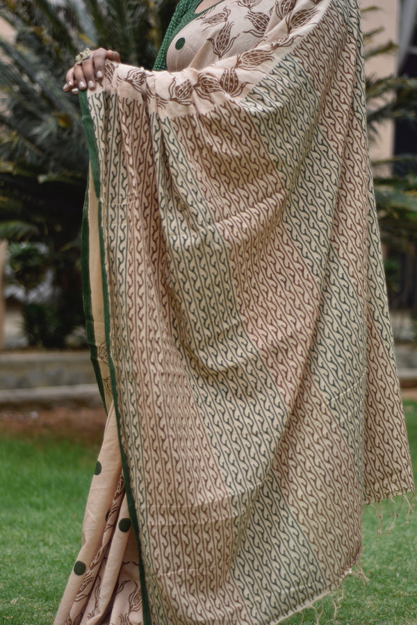 'ZAHRA: Beige' Hand block printed cotton