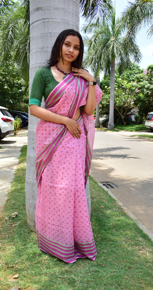 'KULAMARINJI' Hand block printed handloom Kota Doria