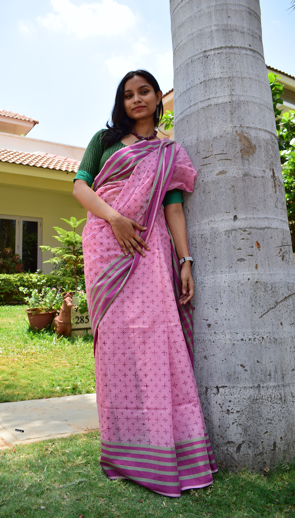 'KULAMARINJI' Hand block printed handloom Kota Doria