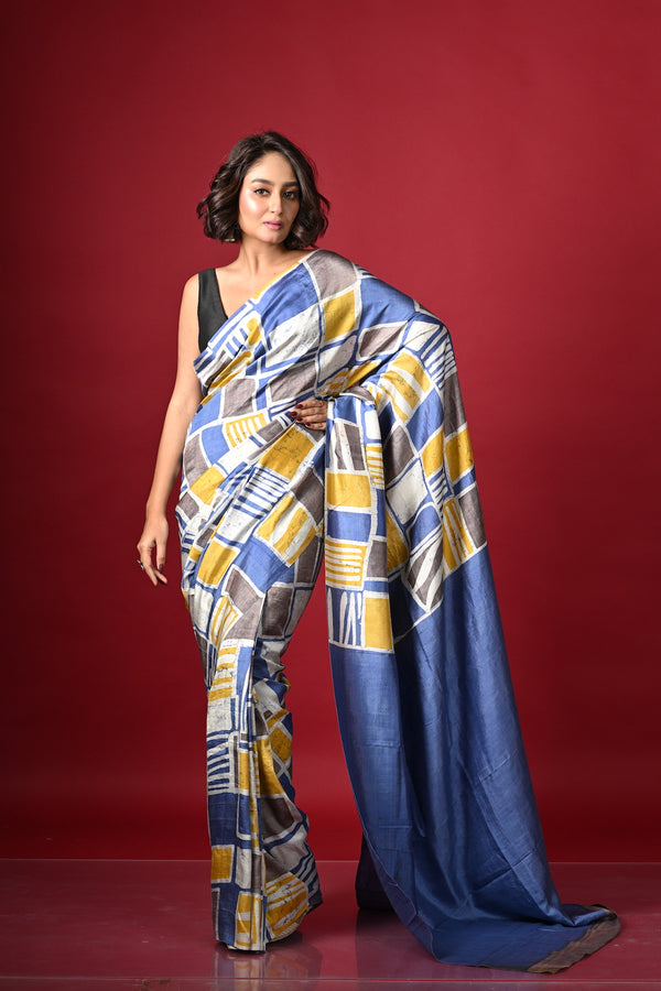 'RAZA: Blue' Batik on Handwoven Mulberry silk