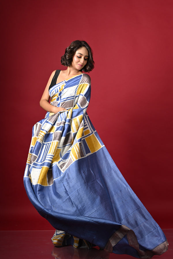 'RAZA: Blue' Batik on Handwoven Mulberry silk