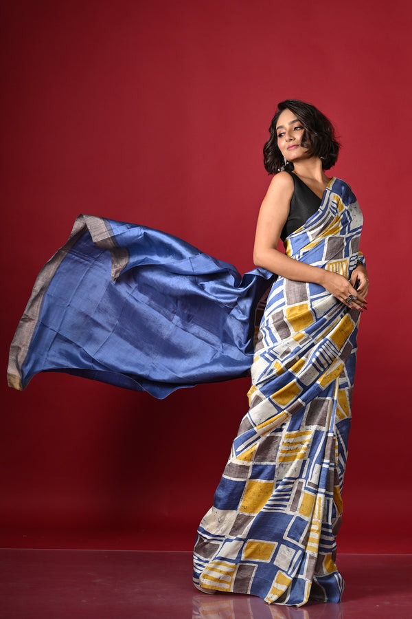 'RAZA: Blue' Batik on Handwoven Mulberry silk