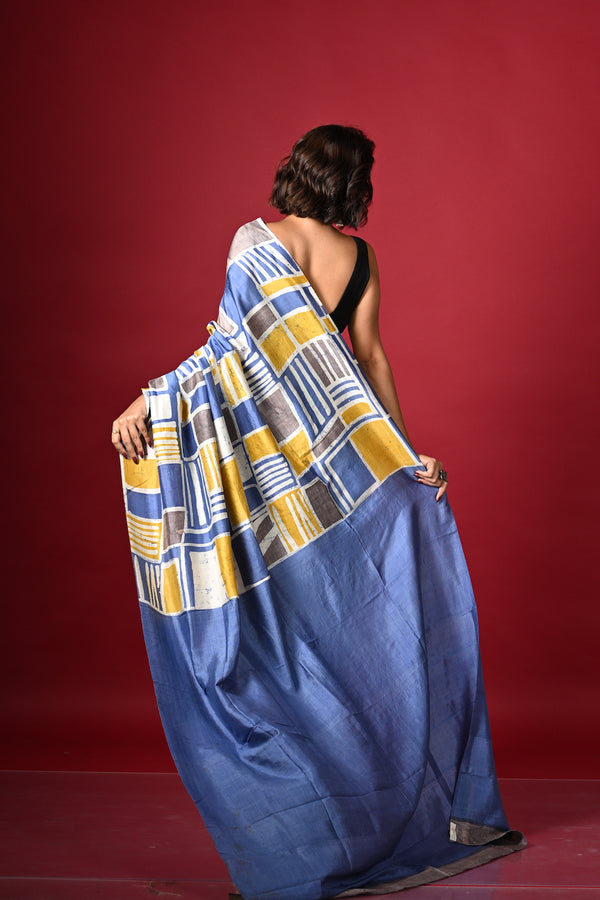 'RAZA: Blue' Batik on Handwoven Mulberry silk