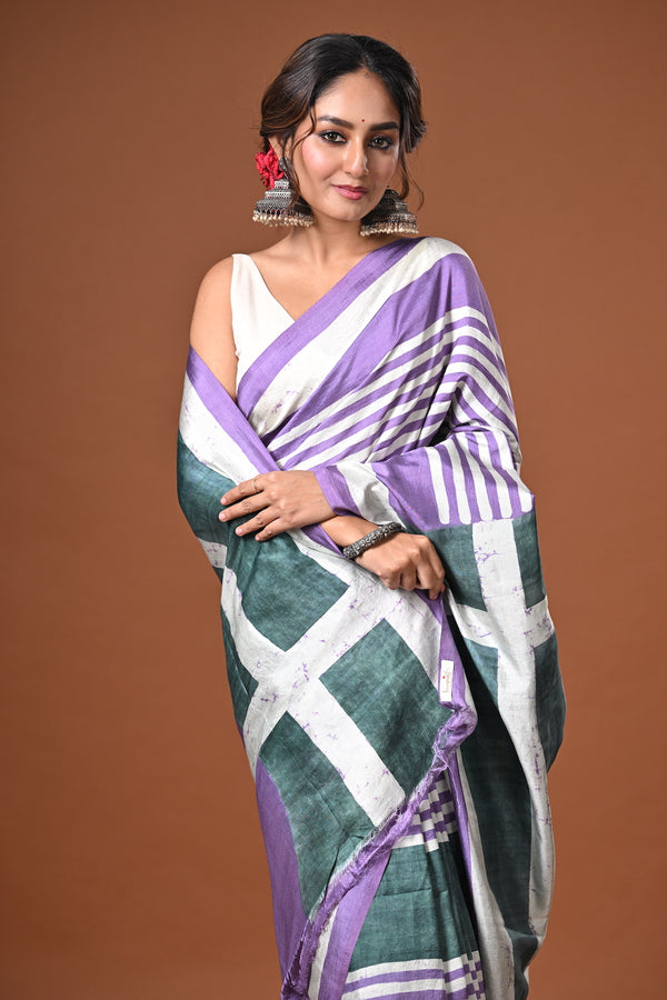 'GUNTA: Lavender' Batik on Handwoven Mulberry silk