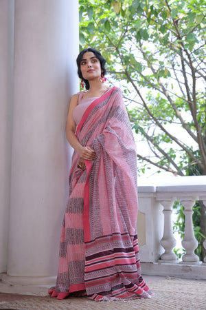 'LANTANA: Blush' Handwoven & Handblock Printed Cotton