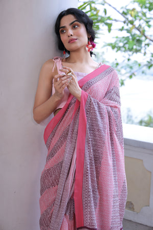 'LANTANA: Blush' Handwoven & Handblock Printed Cotton