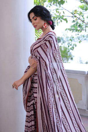 'VINES: Blush' Handwoven & Handblock Printed Cotton