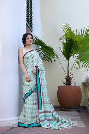 'FOLIAGE: Zephyr' Handwoven & Handblock Printed Cotton