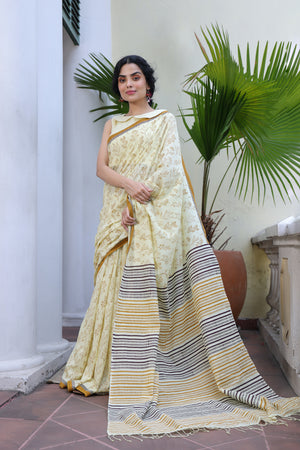 'WILDFLOWERS: Lustre' Handwoven & Handblock Printed Cotton