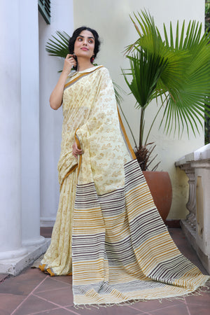 'WILDFLOWERS: Lustre' Handwoven & Handblock Printed Cotton